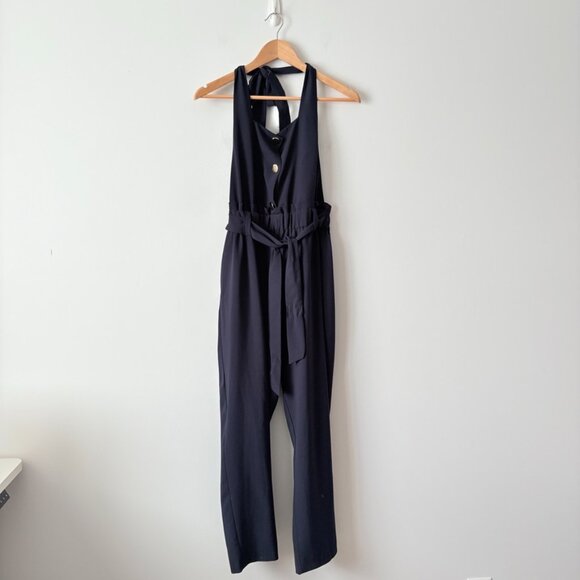 Zara Gold Button Belted Jumpsuit Navy Blue Size Medium - Picture 3 of 9